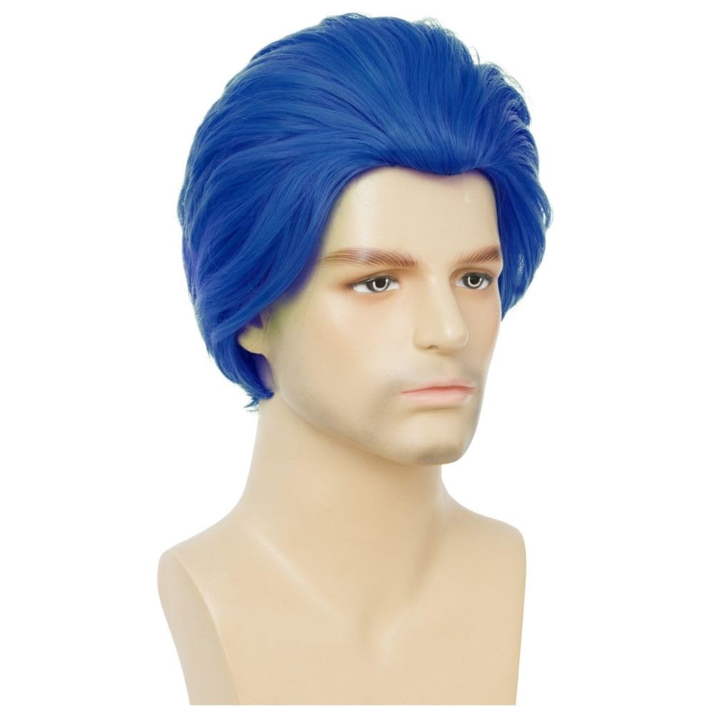 Salaibs Mens Blue Short Wig Straight Synthetic Fiber Anime Wigs Coslpay Costume Hair Wig - Image 2
