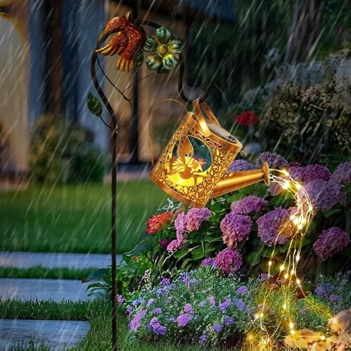 Luces solares de jardín con forma de regadera metálica para decoración exterior en patios 5