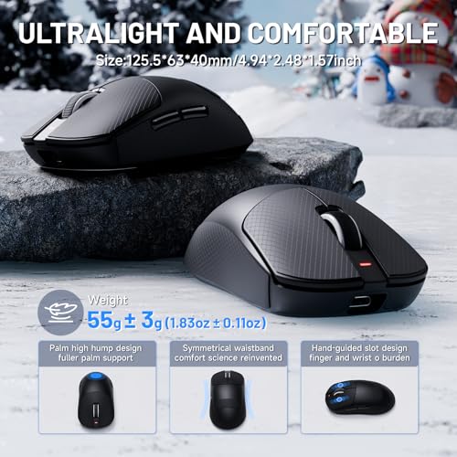 Image of ATTACK SHARK X8 Ultra Wireless Gaming Mouse, 42000 DPI PAW3950MAX Sensor, 8000Hz Optical Nordic 52840 Tri-Mode 2.4G /BT /Wired, 55g Lightweight Big Hand Ergonomic Mouse with Coiled Cable-Black&Tape