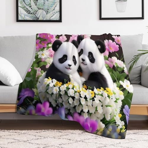 Couverture flanelle panda super douce plaid chaud et thermorégulateur