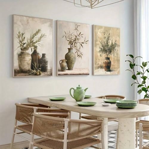 Toile olive pour habiller un mur vide lot 3 tableaux salon moderne 40x60