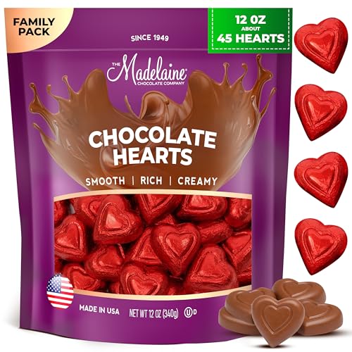 Madelaine Milk Chocolate Mini Hearts, Individually Wrapped Red Foil – Valentine’s Day Candy Bulk for Kids Classroom, Gifts & Treat Bags, 12 oz