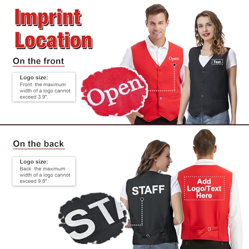 TopTie Custom Waiter Uniform Unisex Button Vest Imprint Logo For Supermarket Clerk & Volunteer2