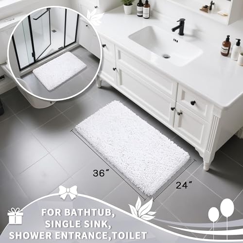 Image of Yimobra Large Bathroom Rug Non Slip 36x24 Inch, Extra Thick Soft Absorbent Chenille Bath Mat, Machine Washable Quick Dry Bath Rugs for Bathroom Floor, Tub and Shower, Home Decor Accessories, White