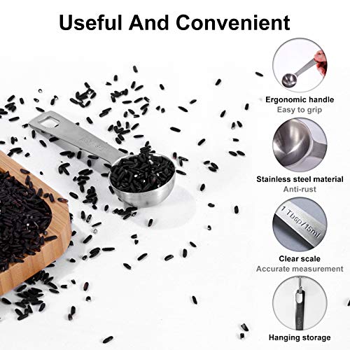 Measuring Cups, Measuring Spoons 18/8 Stainless Steel Durable Stackable With Ring Connector Engraving Scale Kitchen Baking Cooking Measurement Weighing Tool（14 Piece） #TOP7
