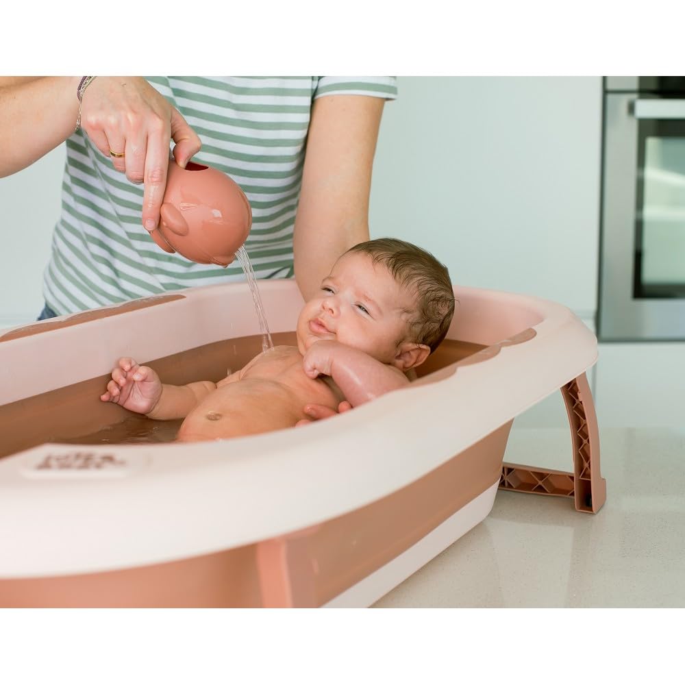 Składana wanna dla niemowląt Interbaby 80x47x21 cm | Składana wanna dla niemowląt z kubkiem do płukania, antypoślizgowa, szczelna nasadka | przenośna, łatwa do przechowywania, wygodna, niebieska