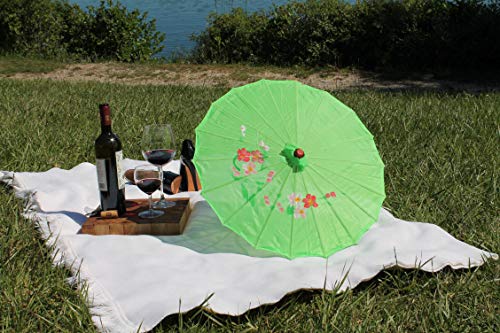 AAF Nommel Sonnenschirm Deko Schirm Kunstfaser wasserfest Bambus Holz Bali Ø 55cm (Grün) – Bild 4