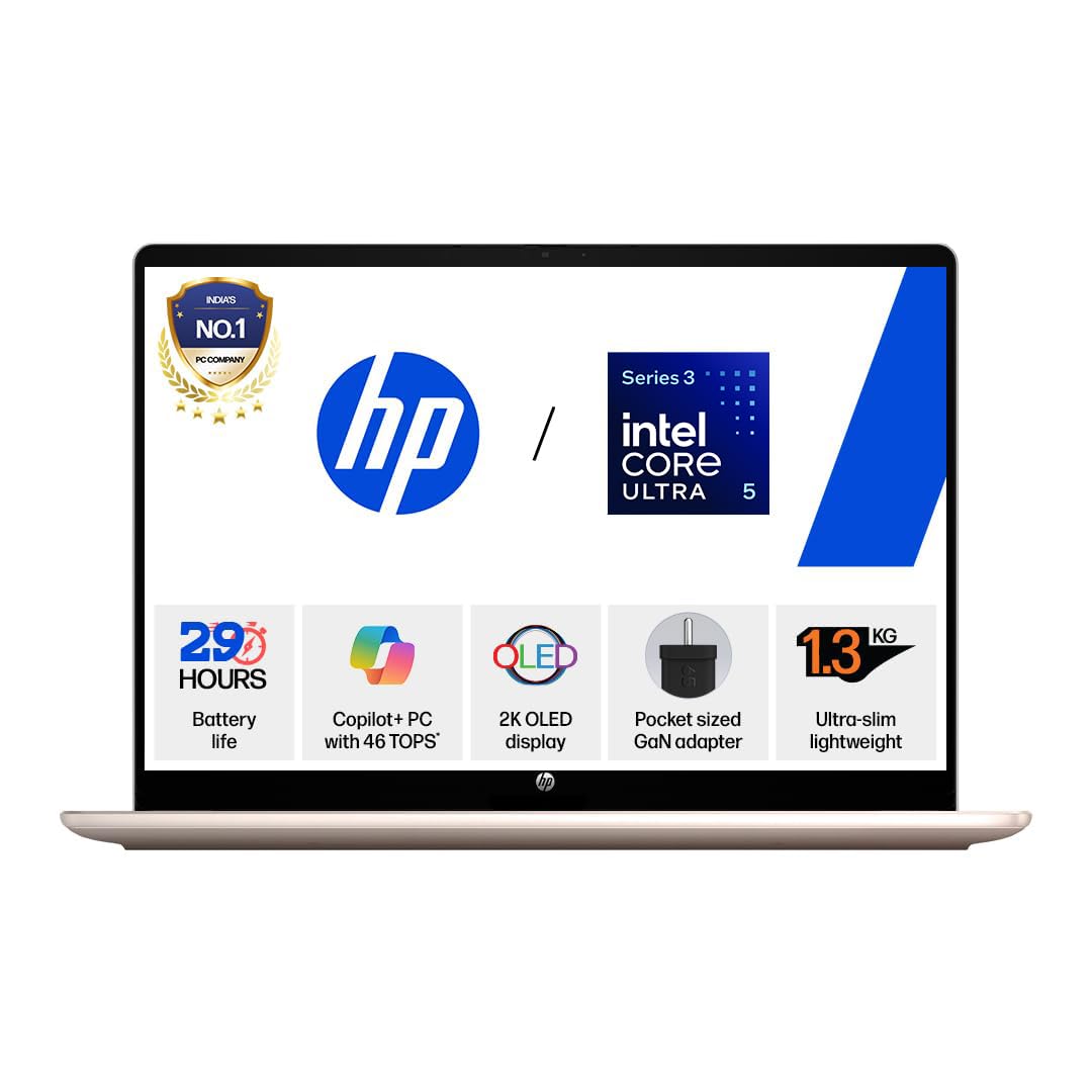 HP OmniBook 5 OLED  Intel Core Ultra 5 322  45 TOPS (16GB LPDDR5x,512GB SSD) 2K 14''/35.6cm  Win11  Office24  Sahara Silver1.3kg hh0099TU mini GaN Cha...