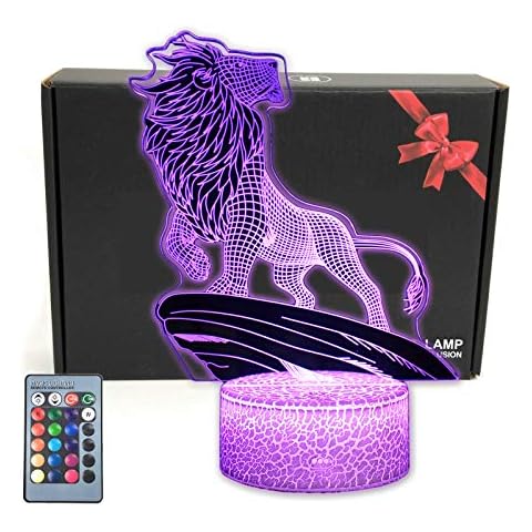 MARZIUS Animals 3D Illusion LED Table Lamp Night Light with Lighted Base,16 Colors Change, Smart Touch Button & Remote Control for Men, Women, Kids, Boys, Teens Gifts (Lion) Cover