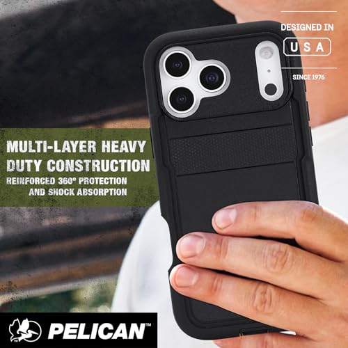 Image of Pelican Voyager iPhone 17 Pro Max Case - Compatible with MagSafe - Black | Rugged Phone Case w /24ft Military-Grade Drop Protection - Heavy Duty Phone Cover w /Belt Clip Holster for iPhone 17 Pro Max
