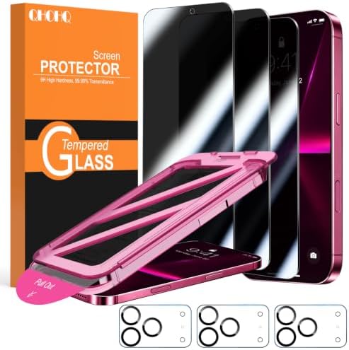 QHOHQ Sichtschutz für iPhone 18 Pro Max für Panzerglas, 9H+ Schutzfolie | 3+3 Stück, Anti-Spy, mit Kameraschutz, Auto‑Ausrichtung Bläschenfrei Installation, Anti-Kratzer, Kompatibe