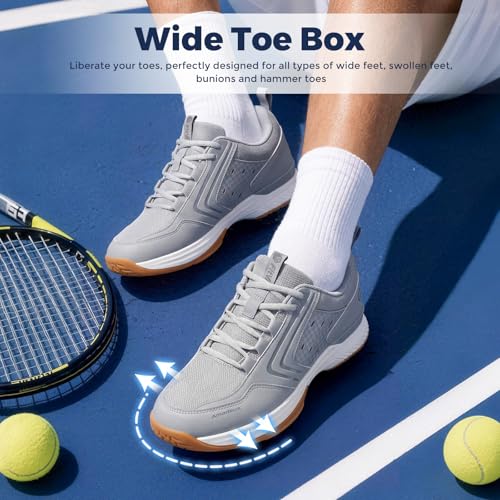 Image of FitVille Men's Wide Pickleball Shoes Non-Slip Court Tennis Sneakers for Men | TPU Torsion Stability, Archcore Energy Return Insole, Wide Toe Box, EVA Cushion, Breathable Mesh, Ankle Support for All Court
