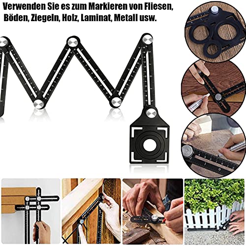 Multi Winkel Messlineal Fliesenleger Multi Tool Schwarz Winkel Schablone Werkzeug Alulegierung Winkelschablone,12 Sidestile Tools, Geeignet FüR Zimmerei Diy, Keramikfliesen - Image 8