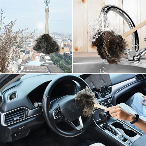 Image of Ostrich Feather Duster 11.02 inch Premium Feather Duster with Wooden Handle Delicate Surfaces Cleaning Supplies for Car Home Office