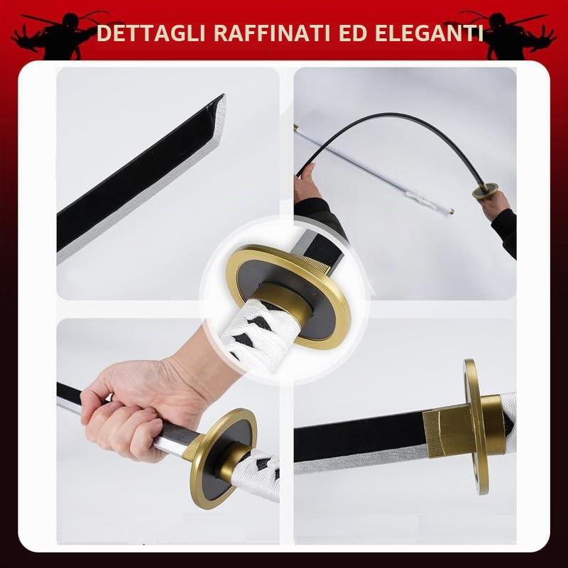 Anime Ninja Spada di bambù Katana Guerriero Arma–40pollici(104 cm),con Cintura e Supporto,per Halloween,Festa a Tema Carnevale Festa in Maschera Cosplay