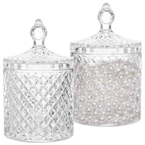 TULEBOLIAN Lot de 2 pots à facettes en cristal de diamant avec couvercle en cristal, pot à sucre en verre transparent, organiseur de collations pour salon,...