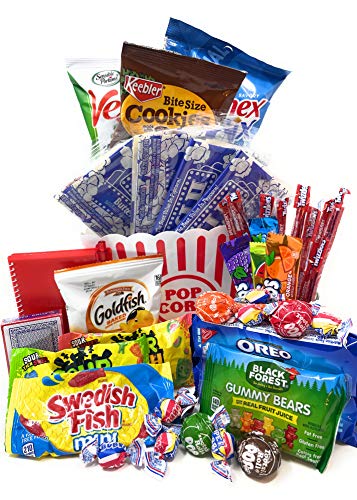 Movie and Game Night Gift Basket Care Package - Popcorn, Candy, Cookies Gift for Valentine's Day, Easter Basket, College Students - 40+ Piece Bundle