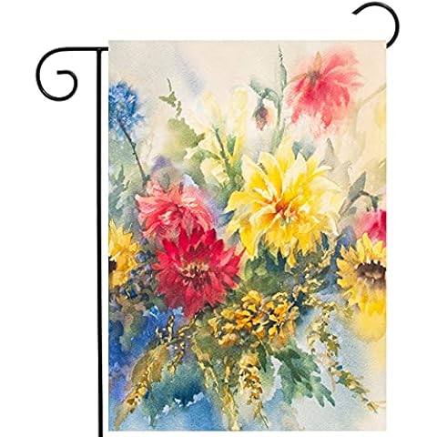 Pickako Seasonal Watercolor Summer Spring Floral Flowers Colorful Dahlias Garden Yard Flag 12 x 18 Inch, Double Sided Outdoor Decorative Welcome flags Banners for Home House Lawn Patio Cover