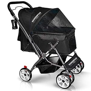 WONDERFOLD P1 Folding Pet Stroller Wagon for DogsCats 4 Wheels Zipperless Entry Storage Basket Cup Holder
