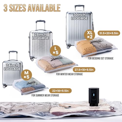Image of TAILI Vacuum Storage Bags with Electric Pump, 12 Pack(5M+5L+2XL)