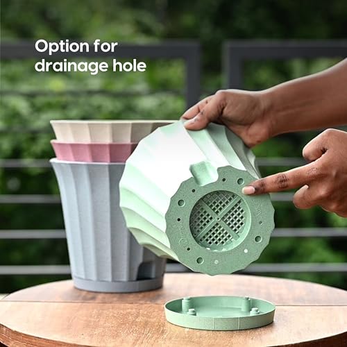 Image of Eha Earth Friendly Ace 7 inch Small Self Watering Pots for Indoor Plants | Set of 6 | Plant Pot Made with Bamboo Fibers | Table Top Planters for Home Decor, Flower Pot for Living Room | Celeste