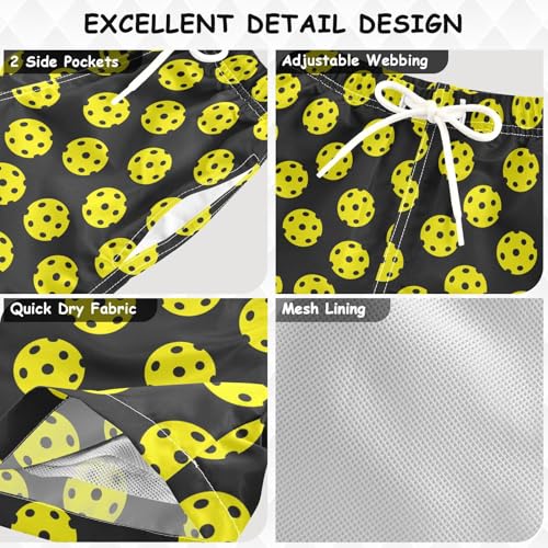 Boys Swim Trunks 2-12 Years Board Shorts Little Boys Toddler Yellow Pickleballs Swimwear Shorts3