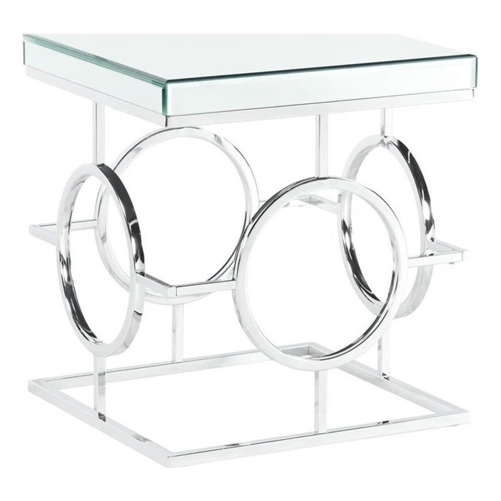BOWERY HILL End Table Coffee Accent Table, Square, Transitional, Indoor in Glass Top and Metal, Chrome