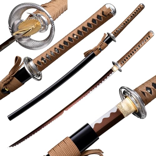 Fidestisan Mount Fuji Style 2.21IB 40inch Samurai Real Katana Sword Japanese 1065 Spring Steel Blade Artificial Hamon Full Tang Stainless Tsuba (Gold)