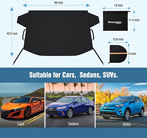 Yeewayveh Windshield Cover For Ice And Snow, Sturdy & Thicken 650D Oxford Fabric Windshield Frost Protector With Side Mirrow Covers, Water & Wind-Proof Windshield Snow Cover For Car Sedan Suv, Black #TOP3