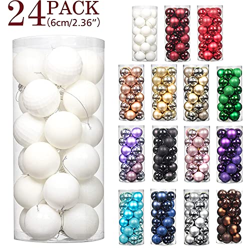 Jusdreen 24Pcs Christmas Balls Ornaments For Xmas Tree Shatterproof Christmas Tree Hanging Balls Decoration For Holiday Party Baubles Set With Hang Rope 2.36"(60Mm) #TOP6