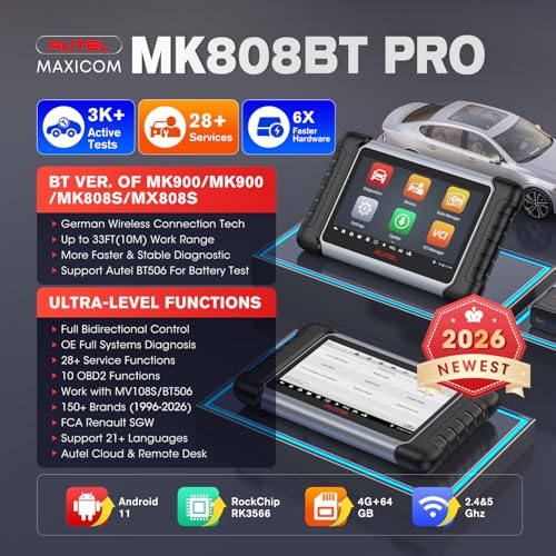 Autel Scanner MaxiCOM MK808BT PRO: 2026 Bidirectional Scan Tool Work as MK900BT, 33FT BT 2.0 Ver. of MK900 MX900 MK808S MaxiCheck MX808S MK808Z, 3K+ Active Tests, 28+ Services, OE Full Sys, OS 11, FCA - Image 3