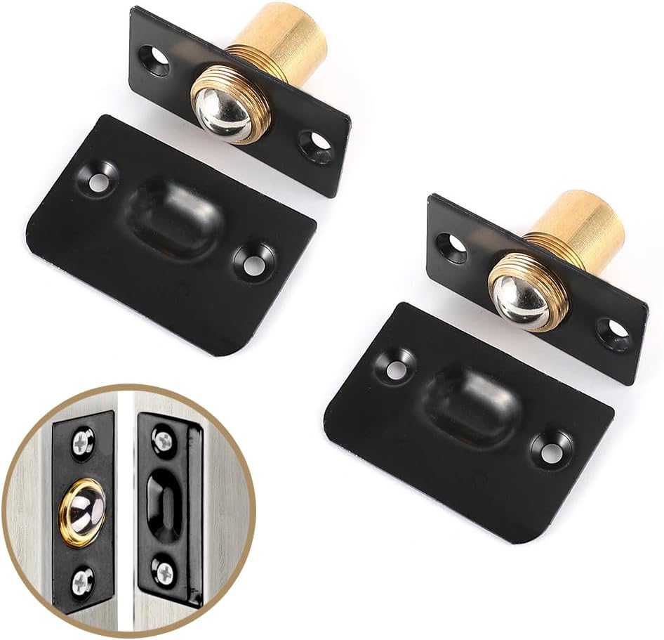 Closet Door Ball Catch Hardware, Stainless Steel Adjustable Ball Catch Door Hardware with Brushed Satin Finish Strike Plate,Strong Drive in Ball Latch for Closet (2, Black)