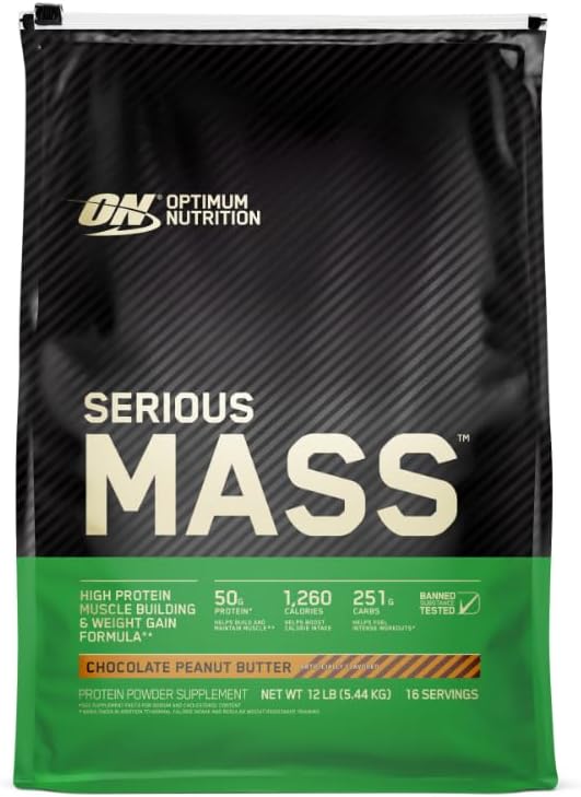Serious Mass, Weight Gainer Protein Powder, Mass Gainer, Vitamin C and Zinc for Immune Support, Creatine, Chocolate Peanut Butter, 12 Pound (Packaging May Vary)