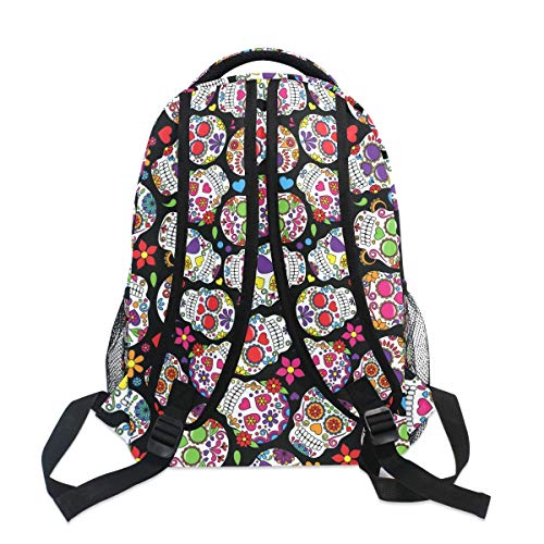 Aflyko Sugar Skulls School Bookbag Laptop Backpack Travel Hiking Daypack For Teens 16 X 11.4 X 6.9 Inch #TOP4