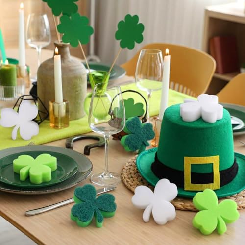 Image of Tioncy 12 Pack St. Patrick's Day Kitchen Sponges Bulk Dual Sided Scrubber Sponges Dishwashing Kitchen Cleaning Accessories for Household Supplies