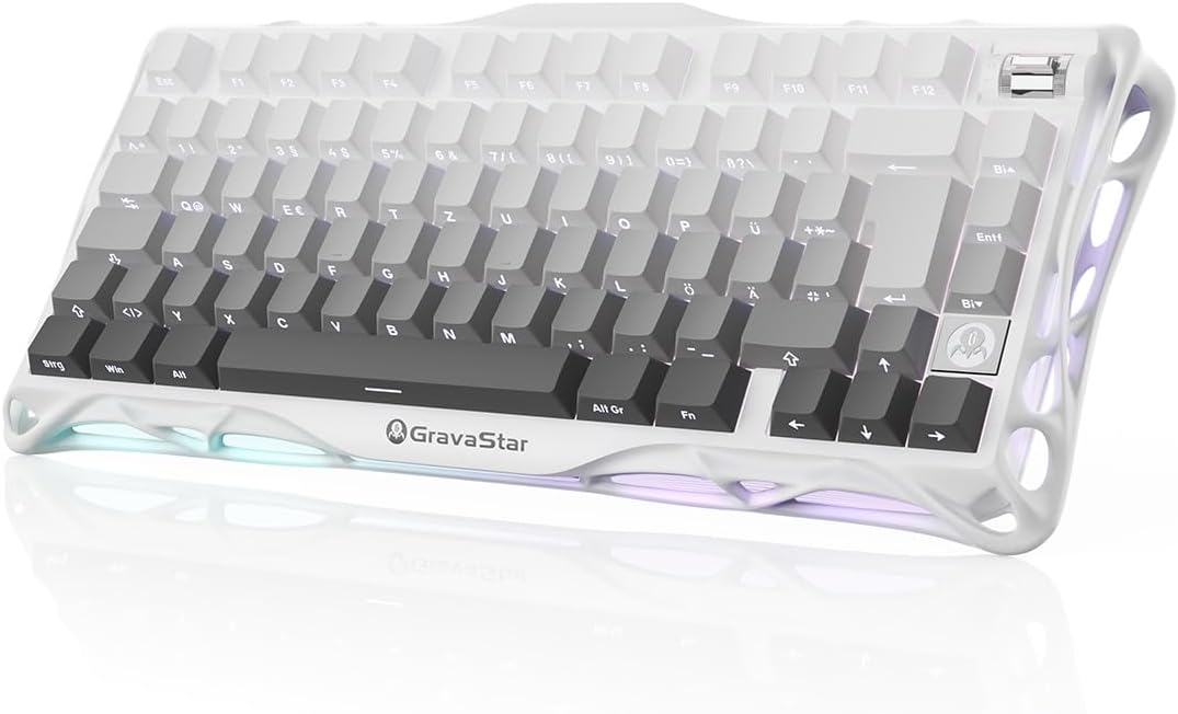 Mercury K1 75% Mechanical Gaming Keyboard, QWERTZ Layout (DE), Magnesium Alloy Exoskeleton, Tri-Mode (2.4G/BT/USB-C), Hot Swap, Gasket Mount, RGB - Colour Gradient White