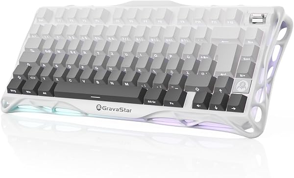 GravaStar Mercury K1 75% Mechanische Gaming Tastatur, QWERTZ Layout (DE), Magnesiumlegierung Exoskelett, Tri-Mode (2.4G/BT/USB-C), Hot Swap, Gasket Mount, RGB - Farbverlauf Weiß - 1