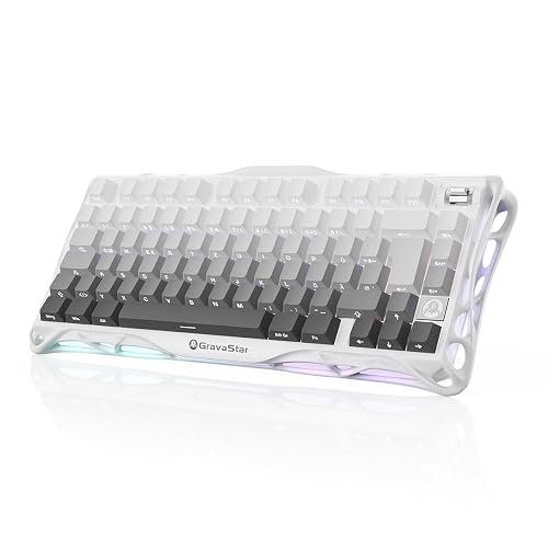 GravaStar Mercury K1 Mechanische Gaming Tastatur QWERTZ-Farbverlauf Weiß | 75% Gaming Keyboard mit Aluminiumgehäuse, Tri Mode, Hot Swap, Kabellos, Gasket Mount, RGB und deutschem Mechanical Tastaturen - Farbverlauf Weiß - QWERTZ(DE Layout)