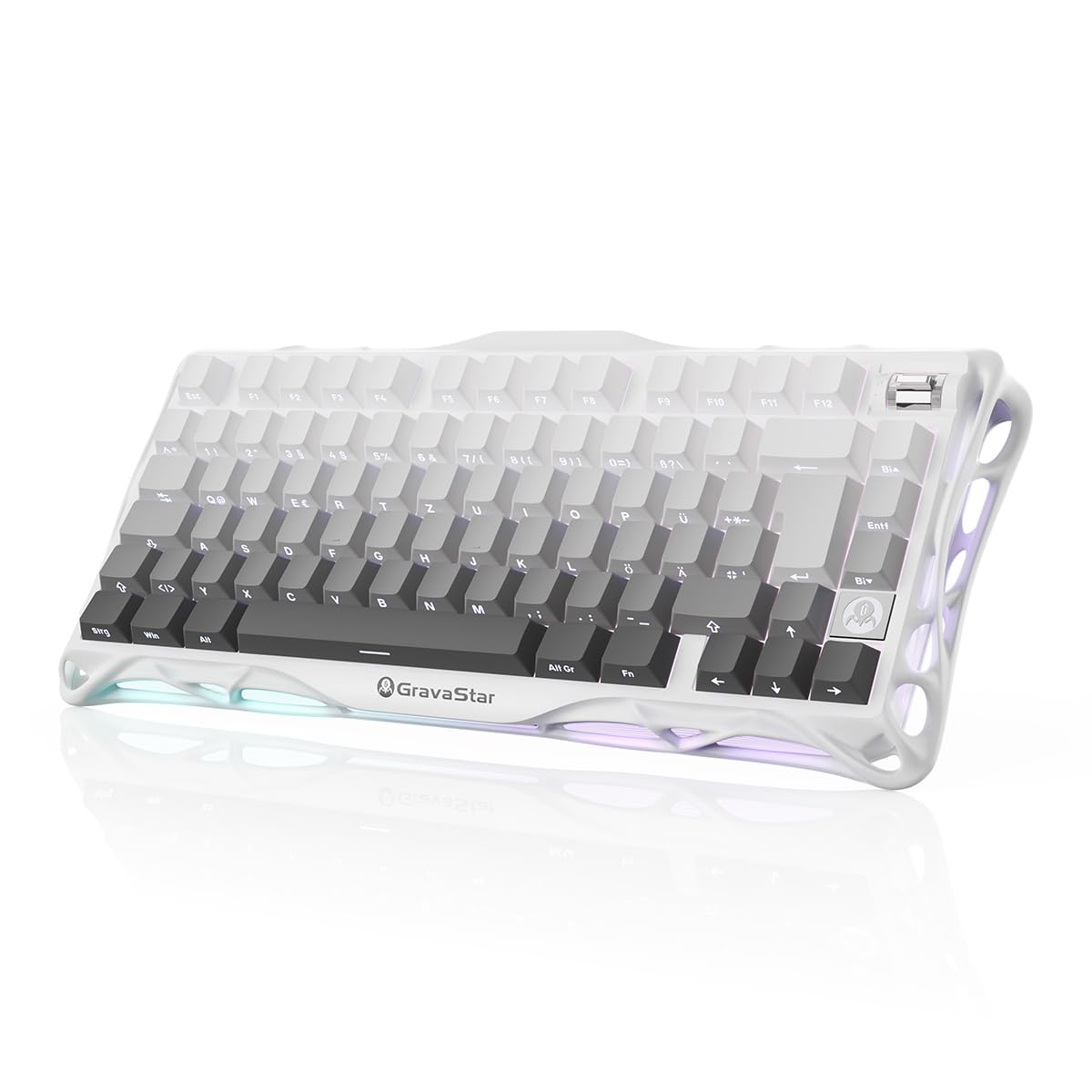 GravaStar Mercury K1 75% Mechanical Gaming Keyboard, QWERTZ Layout (DE), Magnesium Alloy Exoskeleton, Tri-Mode (2.4G/BT/USB-C), Hot Swap, Gasket Mount, RGB - Colour Gradient White-picture-27