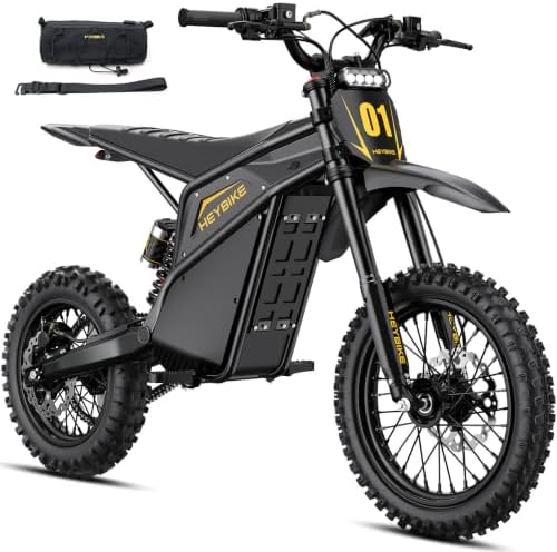 Heybike Electric Dirt Bike, 4160W E Dirt Bike with 52V 26AH Battery, 14" Fat Tire Electric Motorcycle for Teens, Max 45MPH Ebike with Reversing Function(Raven Black)
