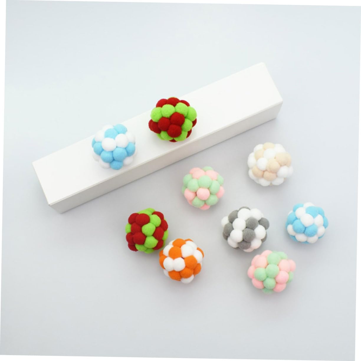 POPETPOP 6pcs Plush Cat Ball with Bell Elastic Pet Playing Balls Colors for Training and Interactive Play