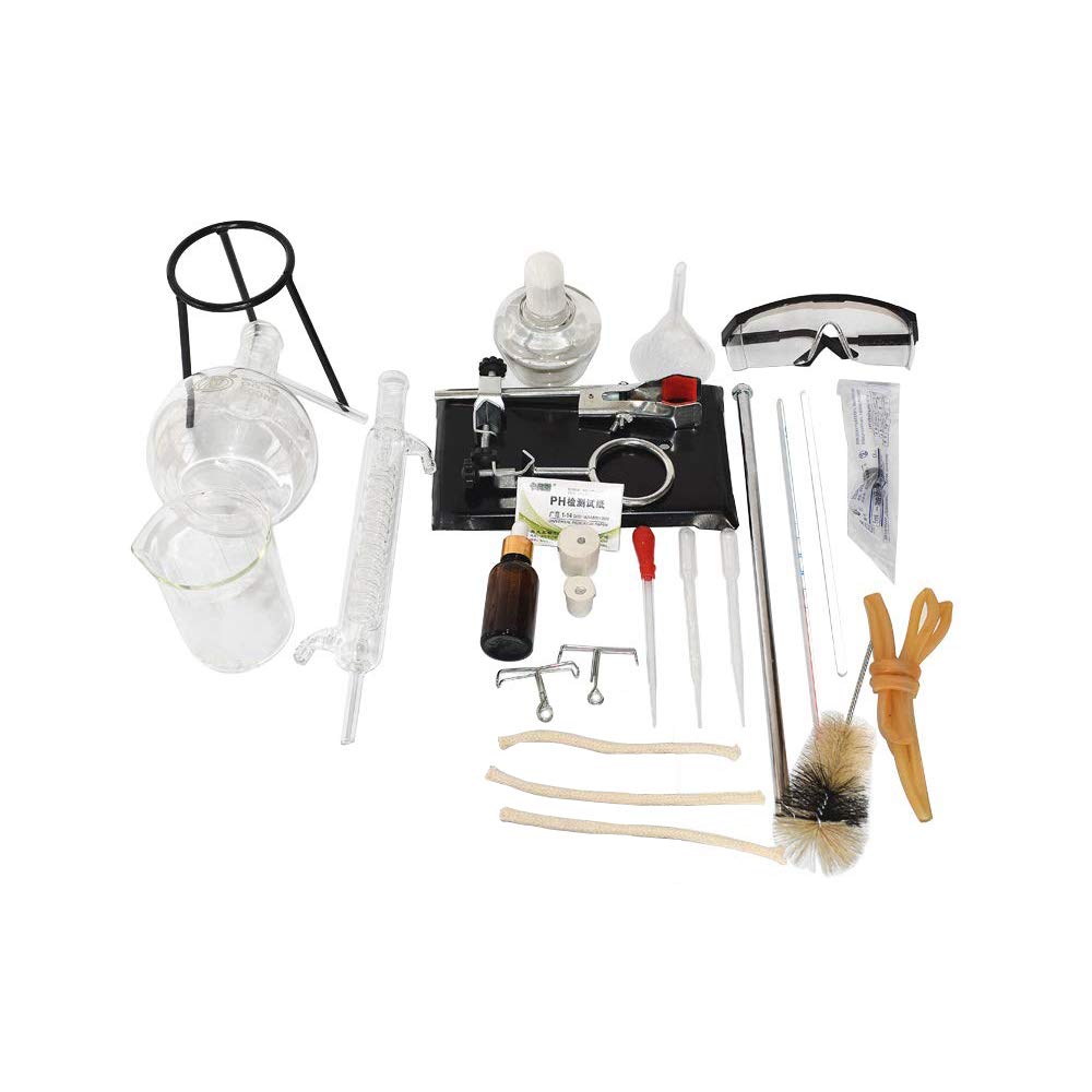 500ml Juego De Unidades De Destilación Cristalería De Laboratorio Ciencia Industrial Destilador Purificación De Rocío Puro Fabricación Aceites Esenciales Alcohol Agua Destilada Equipo (500ml S)