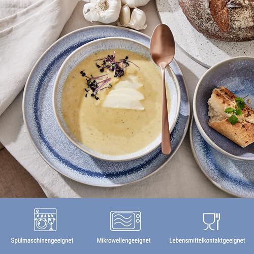 BUTLERS Geschirrset 6 Personen HILDA 24-tlg. Steingut Geschirr blau Tafelservice Landhaus | Speiseteller Frühstücksteller 6er Set, Schüssel Set, Pastateller | Mikrowellen- & spülmaschinenfest