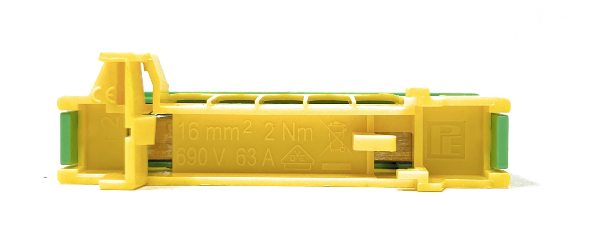 Pollmann PE7-F2 - Terminal de protección (7 pines, 1 unidad), color verde y amarillo