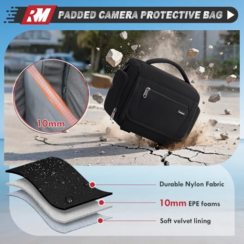 RAINSMORE Camera Bag, SLR/DSLR/Mirrorless Camera Case with Divider Tripod Holder Waterproof Sling Bag Crossbody Camera Bags for Photographers with Rain Cover for Canon/Sony/Nikon/Fuji, Black by RAINSMORE - Used condition - Image 6