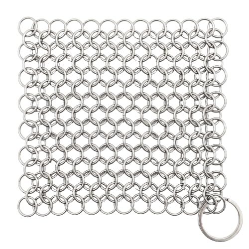 Image of NutriChef Stainless Steel Cast Iron Cleaner - 3.94 inchx3.94 inch Rustproof Dishwasher Safe Chainmail Metal Scraper Cleaning Tool for Preseasoned Pans, Pot, Dutch Oven, Skillet, Wok, Waffle Iron
