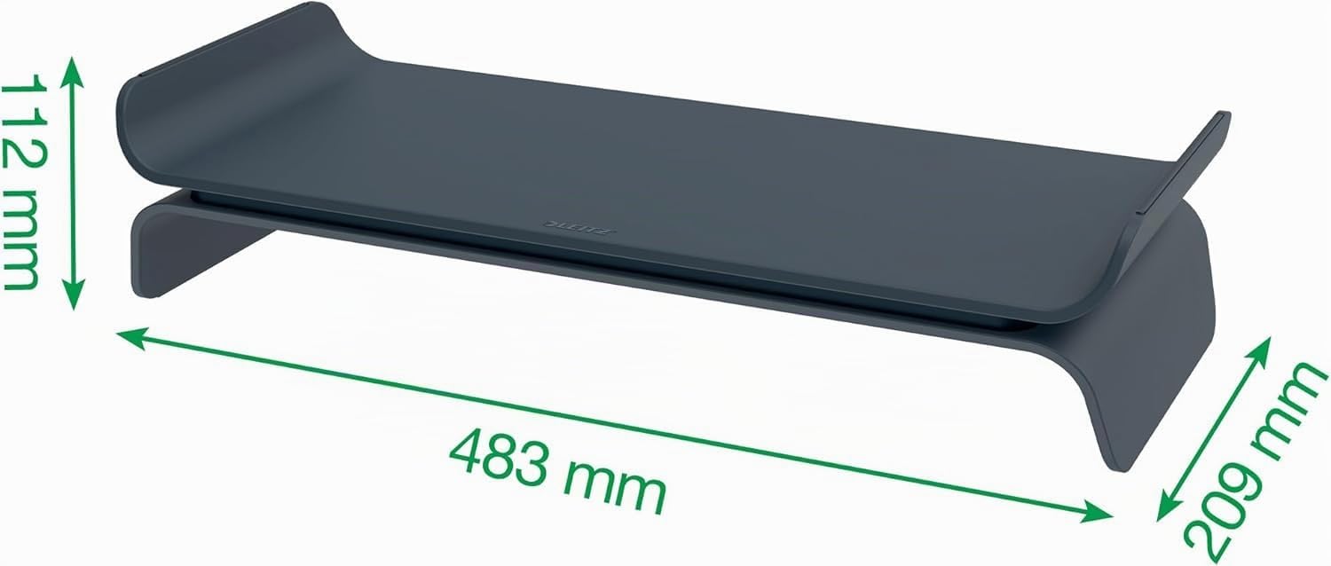 Leitz Ergo Supporto per Monitor Regolabile con 2 Impostazioni di Altezza, 20,9 x 11,2 x 48,3 cm, Grigio Velluto, 65040089
