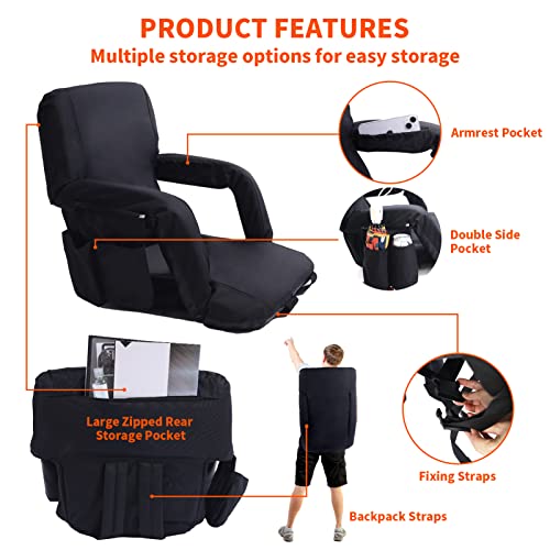 Worldeep Stadium Seats For Bleachers 2 Pack,21In Folding Stadium Seat With Back Support,Extra Comfortable Portable Stadium Chairs With Armrests, 3 Pockets,Carry Bag For Sports Concerts Camping #TOP2