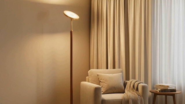 Image of JOOFO Wood LED Torchiere Floor Lamp with Remote, 3000LM Dimmable