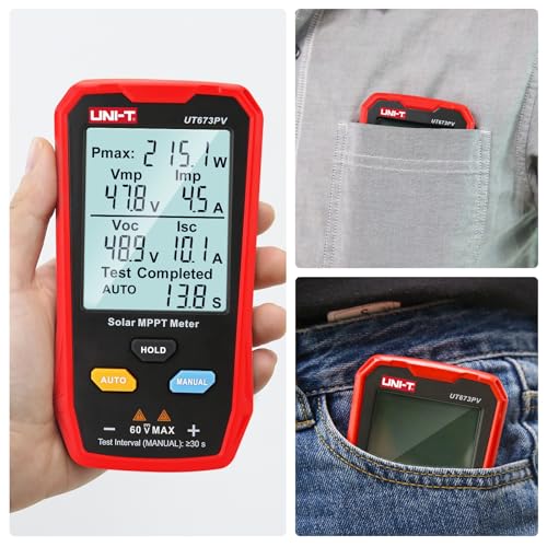Image of UNI-T UT673PV Solar Panel Tester, Solar MPPT Meter, 800W Photovoltaic Module Maximum Power Tester, Intelligent Manual /Auto MPPT Test, Large LCD and Multiple Result Displays
